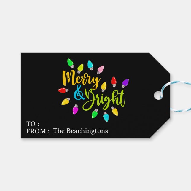 *~* AP44 PHOTO Merry Bright Christmas Gift Tag (Front (Horizontal))