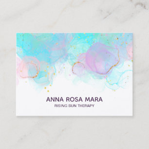 *~* AP46 Pastel Gold Glitter Abstract Ink QR Logo Business Card