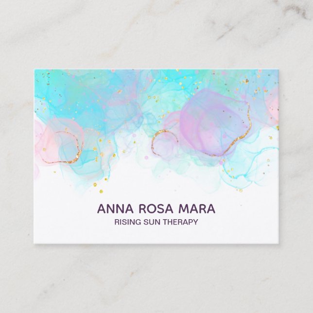 *~** AP46 Pastel Gold Glitter Abstract Ink QR Logo Business Card (Front)