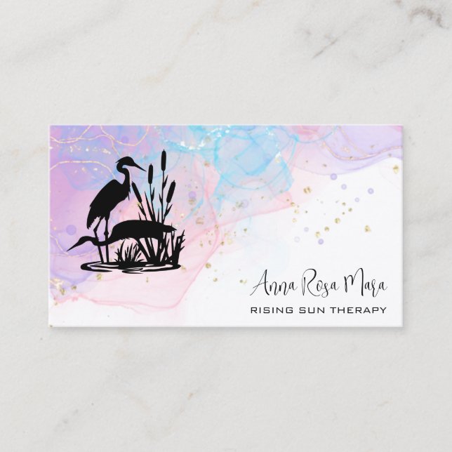 *~* AP46 QR Ethereal Beach Marsh Elegant 2 Heron   Business Card (Front)