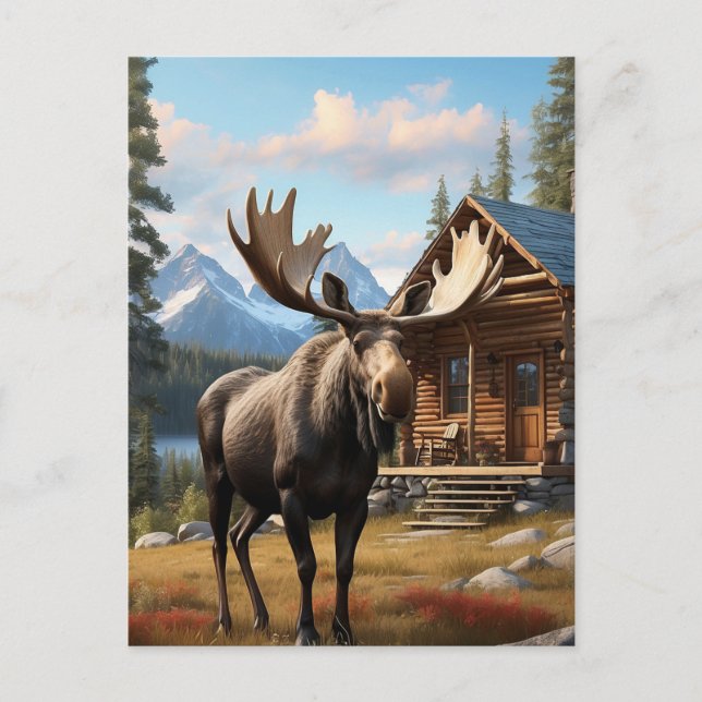 *~* AP49 MOOSE Stream Nature  Cabin Forest  Postcard (Front)