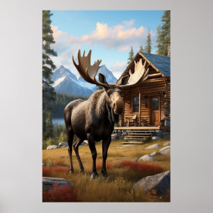 *~* AP49 MOOSE Stream Nature  Cabin Forest  Poster