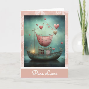 *~* AP51 28 Romantic Love Boat Hearts Valentine Holiday Card