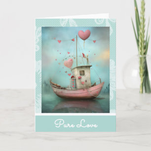 *~* AP51  2 Love Boat Hearts Romantic Valentine Holiday Card