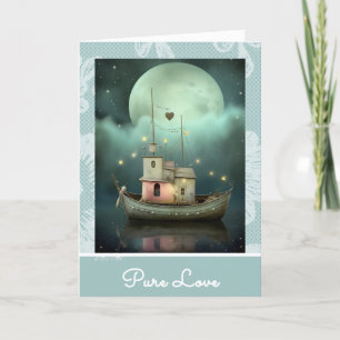 *~* AP51 Romantic House Boat Hearts Valentine 35 Holiday Card