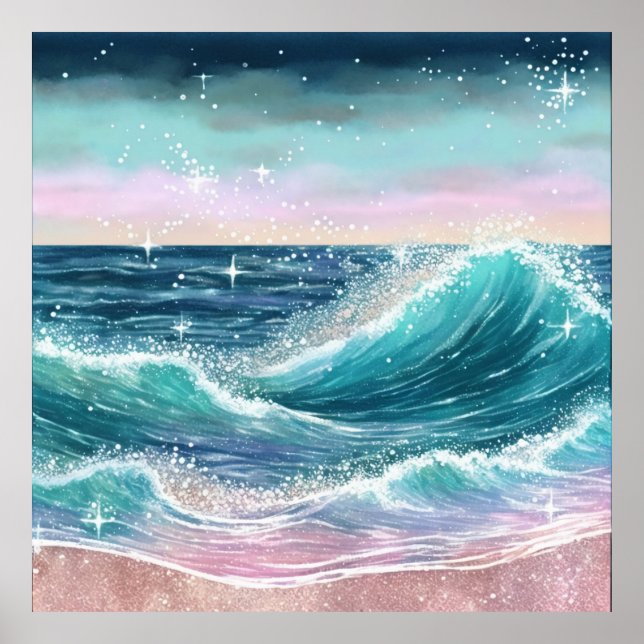 *~* AP60 Sparkle Coastal Ocean Beach Wave Sand Sea Poster (Front)