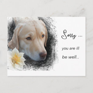 *~  AP61 Sad short hair Dog Flower Sick Get Well Postcard