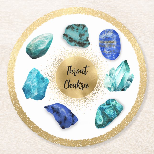 *~* AP64 Emoto Water Elixir Throat Chakra Round Paper Coaster (Front)