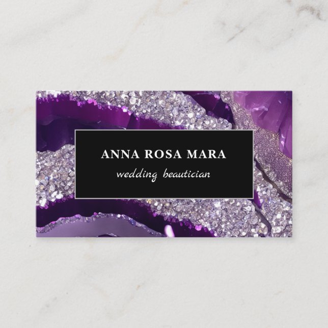 *~* AP66 Glam QR Lavende Purple Silver Glitter  Business Card (Front)
