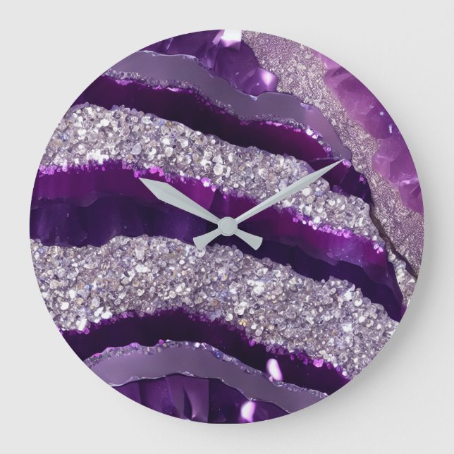 *~* AP66 Glam QR Lavende Purple Silver Glitter  Large Clock (Front)