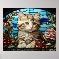 *~* AP68 5:4 Cat Feline Kitty Kitten Stained Glass