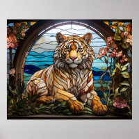 *~* AP68 5:4 Vibrant Feline TIGER Stained Glass