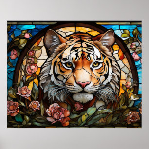 *~* AP68 Fantasy 5:4 TIGER Stained Glass Colourful Poster