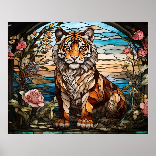 *~* AP68 Fantasy TIGER Stained Glass Bright  5:4 Poster (Front)