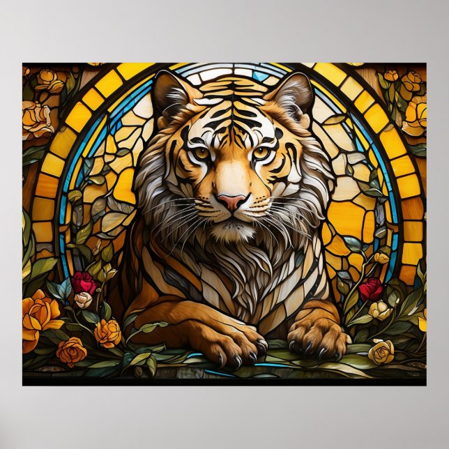 *~* AP68 Fantasy TIGER Stained Glass Colourful  5: Poster (Front)