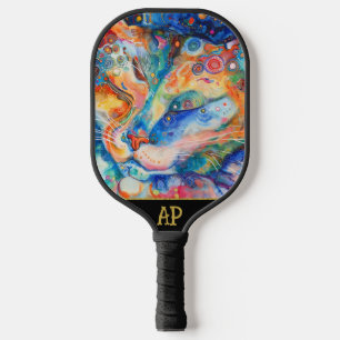 *~* AP68 Whimsical Quirky Cat Vibrant Colourful 7 Pickleball Paddle