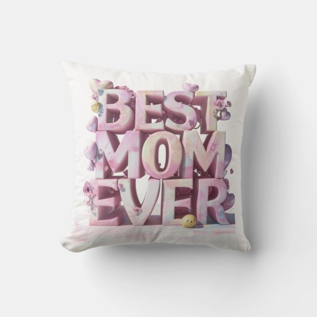 *~ AP72 Mother Day BEST MOM EVER Hearts Floral #1 Cushion (Front)
