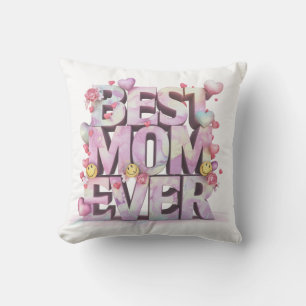 *~ AP72 Mother Day BEST MOM EVER Hearts Floral 4 Cushion