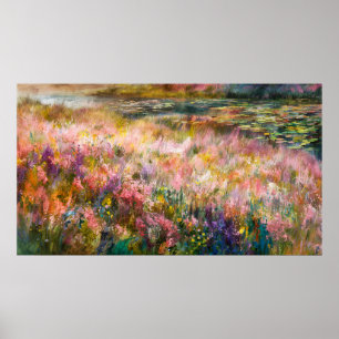 *~* AP83 Ethereal Wild Flowers Pond Lily Pads 16:9 Poster