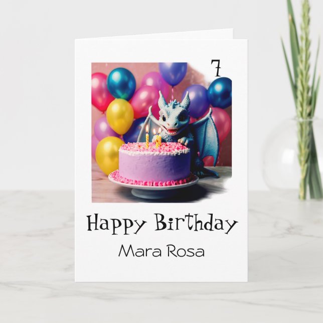 *~* AP88 AGE Baby Tiny Dragon Cake Birthday Card (Front)