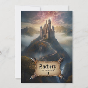 *~* AP88 Mountain Castle Mediaeval Fantasy Birthda Invitation