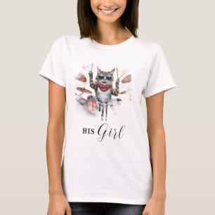 *~* AP91 Cool Cat DRUMMER Girl friend White T-Shirt