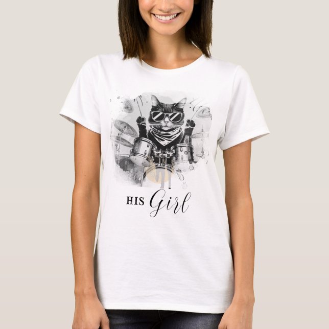 *~* AP91 Cool Cat DRUMMER Girl friend White T-Shirt (Front)