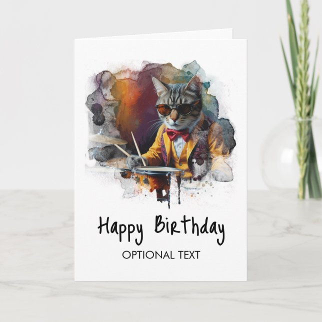 *~* AP91 Hip Cool Kitty DRUMMER Birthday Card (Front)