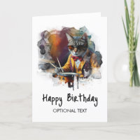 *~* AP91 Hip Cool Kitty DRUMMER Birthday Card