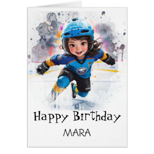 *~* AP94 18 Hockey Girl Player Cute Birthday Card