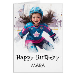 *~* AP94 21 Hockey Girl Player Cute Birthday Card