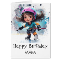 *~* AP94 22 Hockey Girl Player Cute Birthday Card