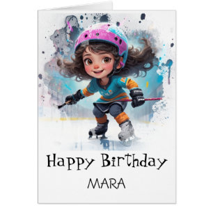 *~* AP94 22  Hockey Girl Player Cute Birthday Card