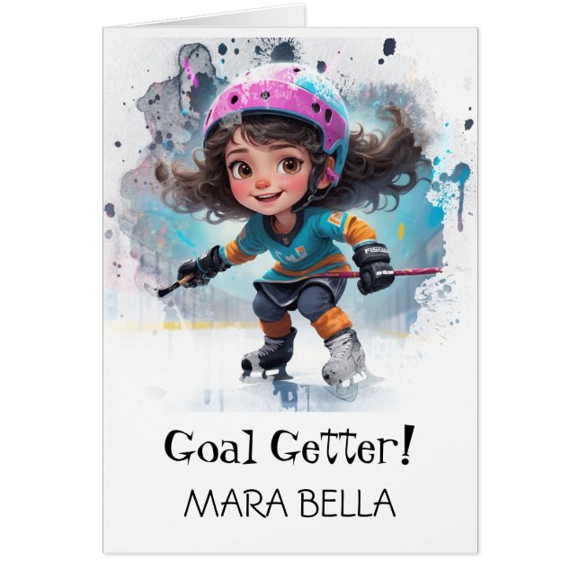 *~* AP94 Cute Hockey Girl 22 Personalise Birthday (Front)