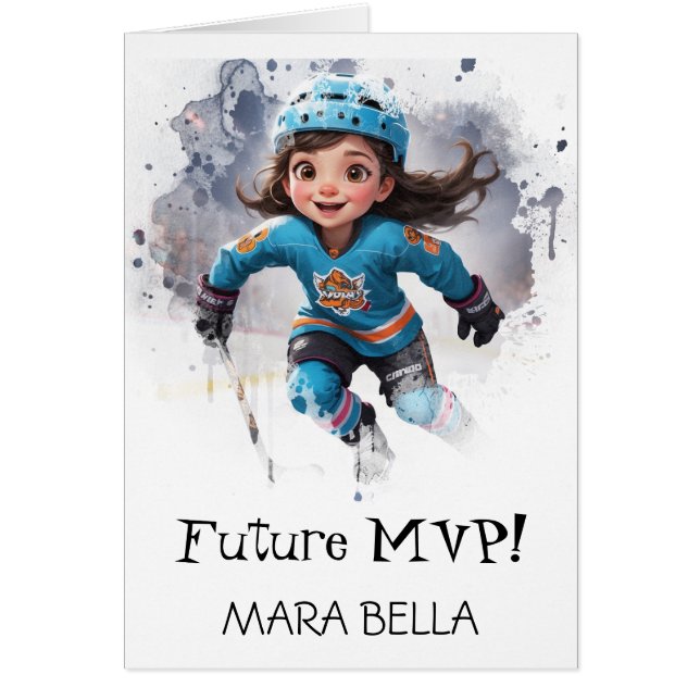 *~* AP94 Cute Hockey Girl Personalise Birthday (Front)