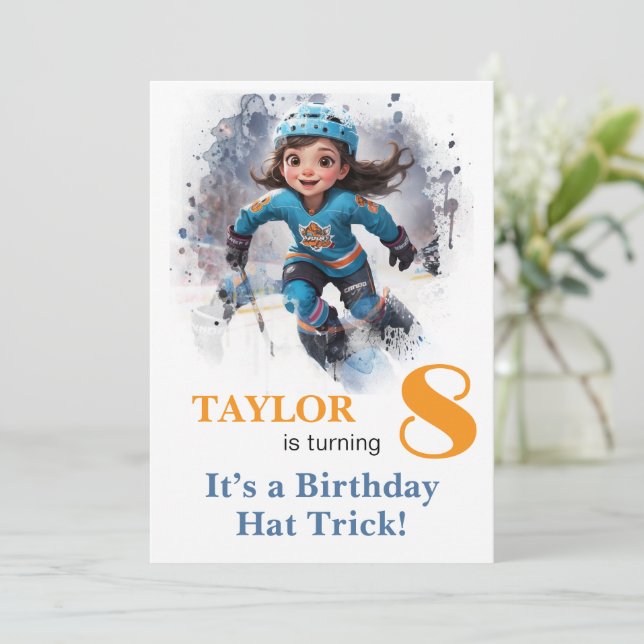 *~* AP94 DIY k-8 Cute Hockey Girl Birthday Invitation (Standing Front)