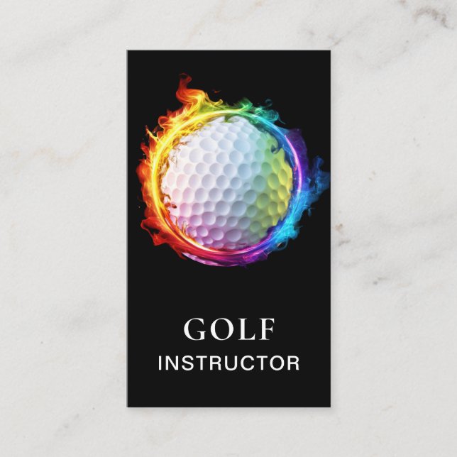 *~*  AP94 Flames  Rainbow Colourful  Golf Ball QR Business Card (Front)