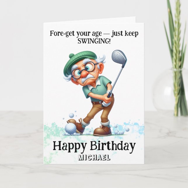 *~* AP94 Fun Senior Man Golf Swing Birthday Card (Front)