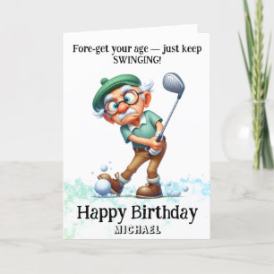 *~* AP94 Fun Senior Man Golf Swing Birthday Card