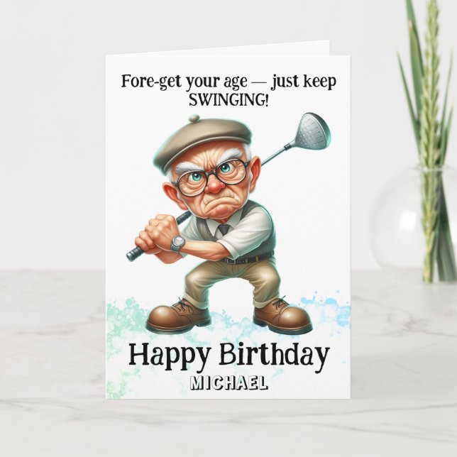 *~* AP94 Funny old Man Golf Swinging Birthday Card (Front)