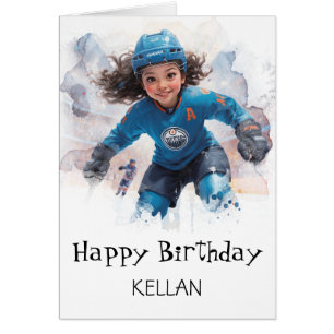 *~* AP94 Ice Hockey 1 Girl Player Cute Birthday