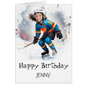 *~* AP94 Ice Hockey 9 Girl Player Cute Birthday