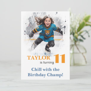 *~* AP94 k-13  DIY Cute Hockey Girl Birthday Invitation
