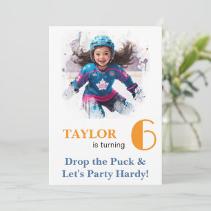 *~* AP94 k-21  DIY Cute Hockey Girl Birthday Invitation