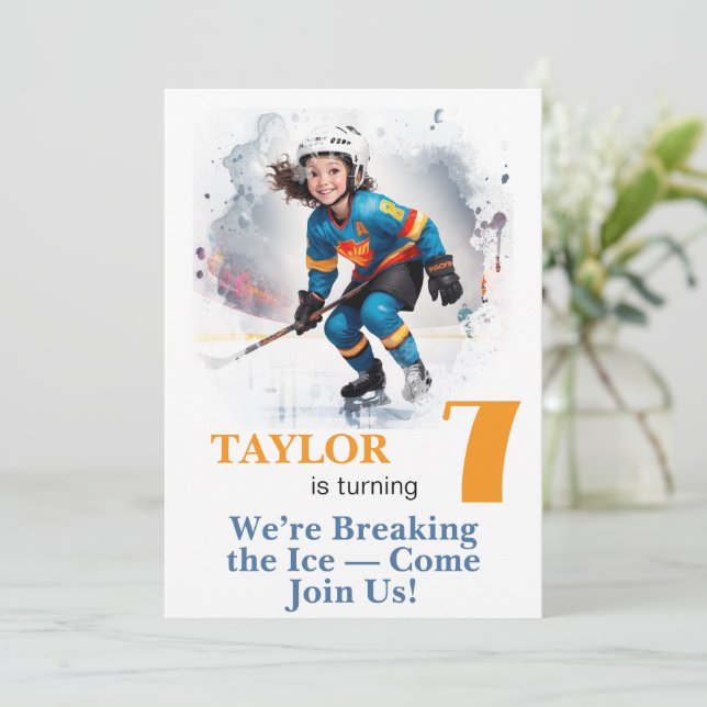 *~* AP94 k-9 DIY Cute Hockey Girl Birthday Invitation (Standing Front)