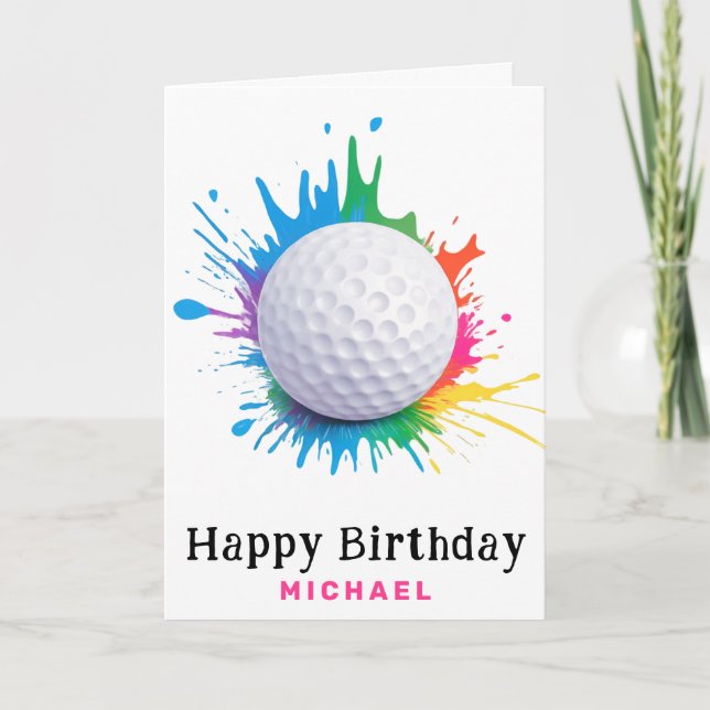*~*  AP94  Rainbow Splash Golf Ball Birthday Card  (Front)