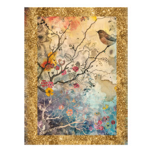 *~ AP95 Whimsical Floral Art Nature BIRD Glitter Photo Print