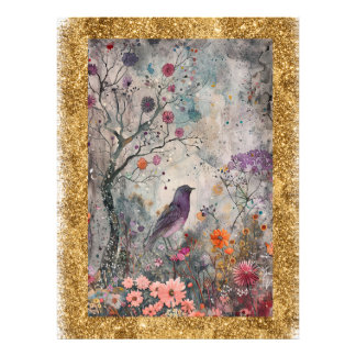 *~  AP95 Whimsical Floral Art Nature Gold  Glitter Photo Print