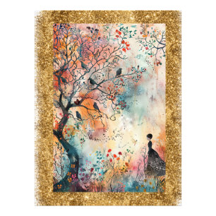 *~ AP95 Whimsical Watercolor Art Nature Glitter Photo Print