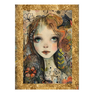*~  AP95 Whimsical Woman Gold  Glitter Floral Photo Print